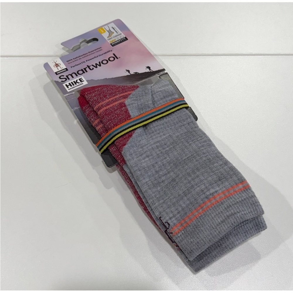 Smartwool Women's Large Hike Light Cushion Crew Socks Red Grey NWT Merino Wool